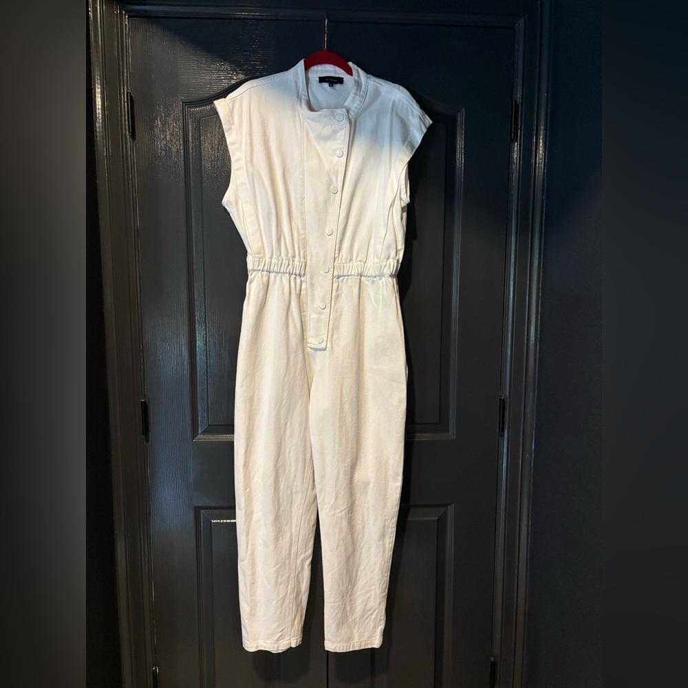 White Denim Jumpsuit with Elastic Waist